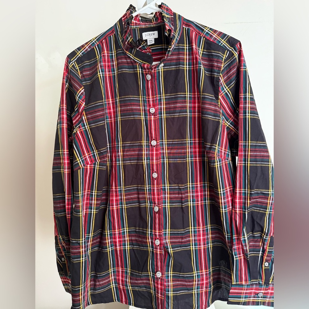 J. Crew Tartan Plaid Ruffle Shirt
